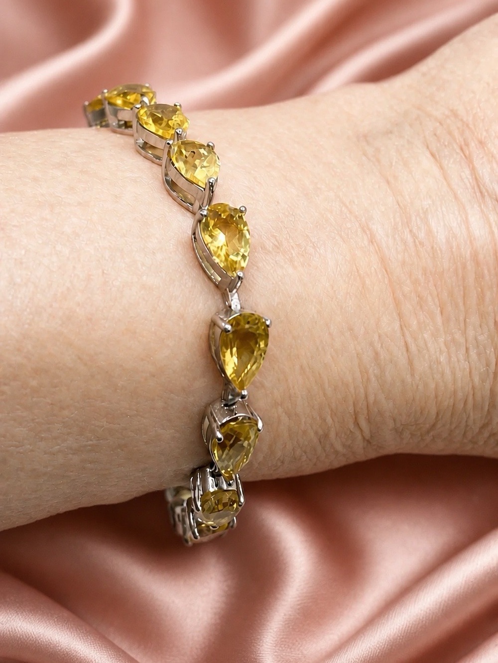AAA Large Citrines. Brazilian Pear-Shape High End 6 3/4” long bracelet. NEW!